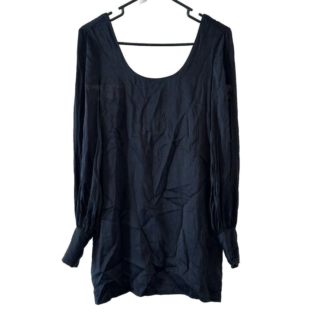 Affliction Black Premium Tunic Dress Top‎ Drop Back Silk Whimsigoth Buttons Sz 2